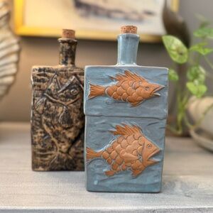 Coastal Ceramic Fish Bottles – Textured Artisan Style Decor (Set of 2)